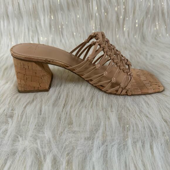 Marc Fisher Colica Block Heel Sandals Tan Woven Mules Slip On Summer Size 10M - Picture 4 of 8